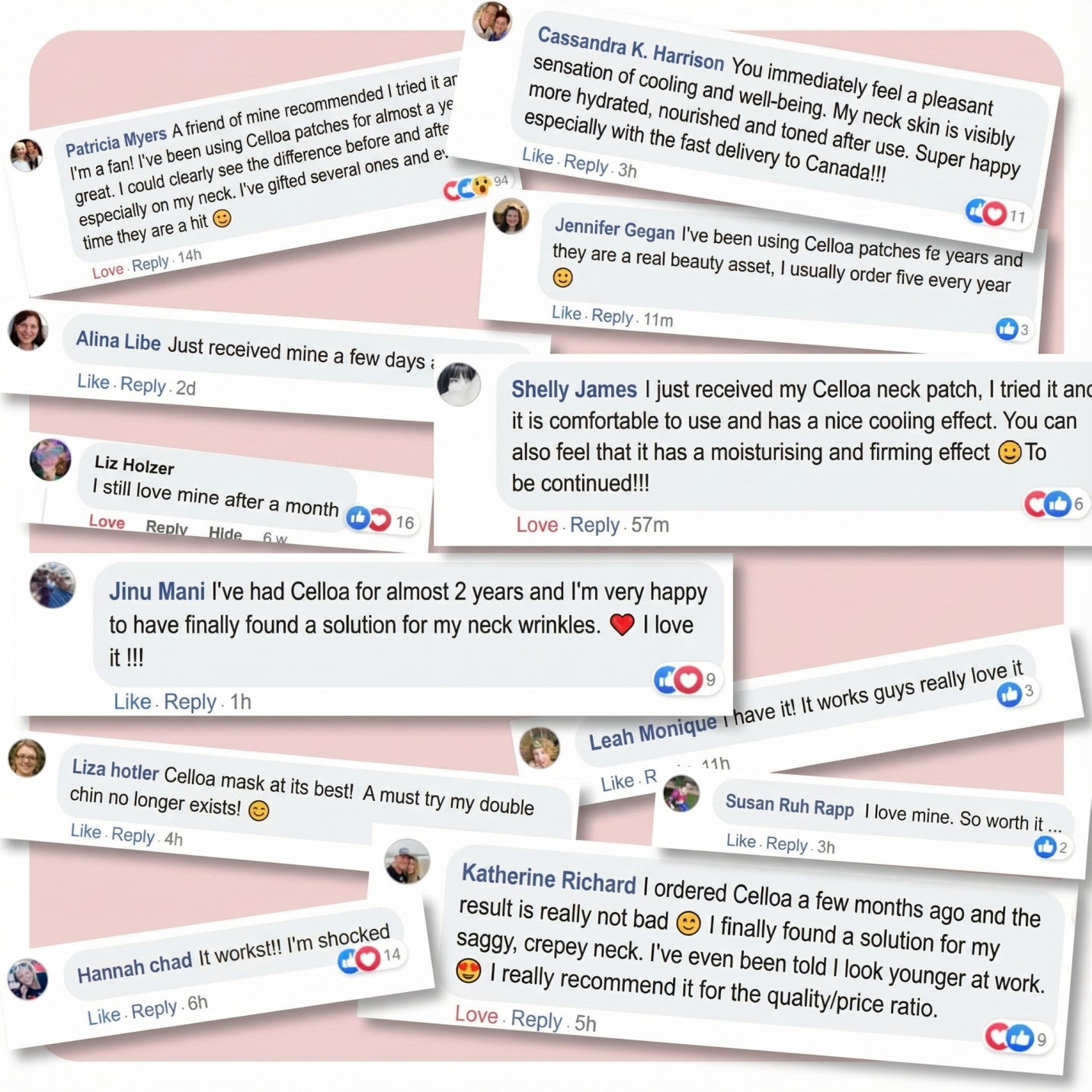 Image showing various positive Facebook comments about a skincare product.